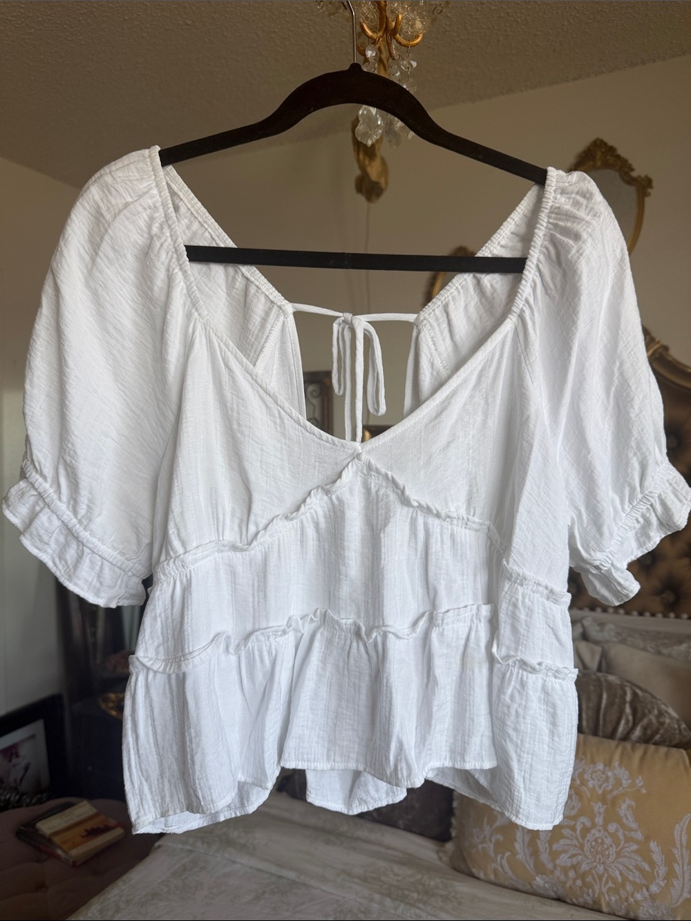 Kirious|White Peasant Tie-Back Ruffle Blouse|XL|EUC
